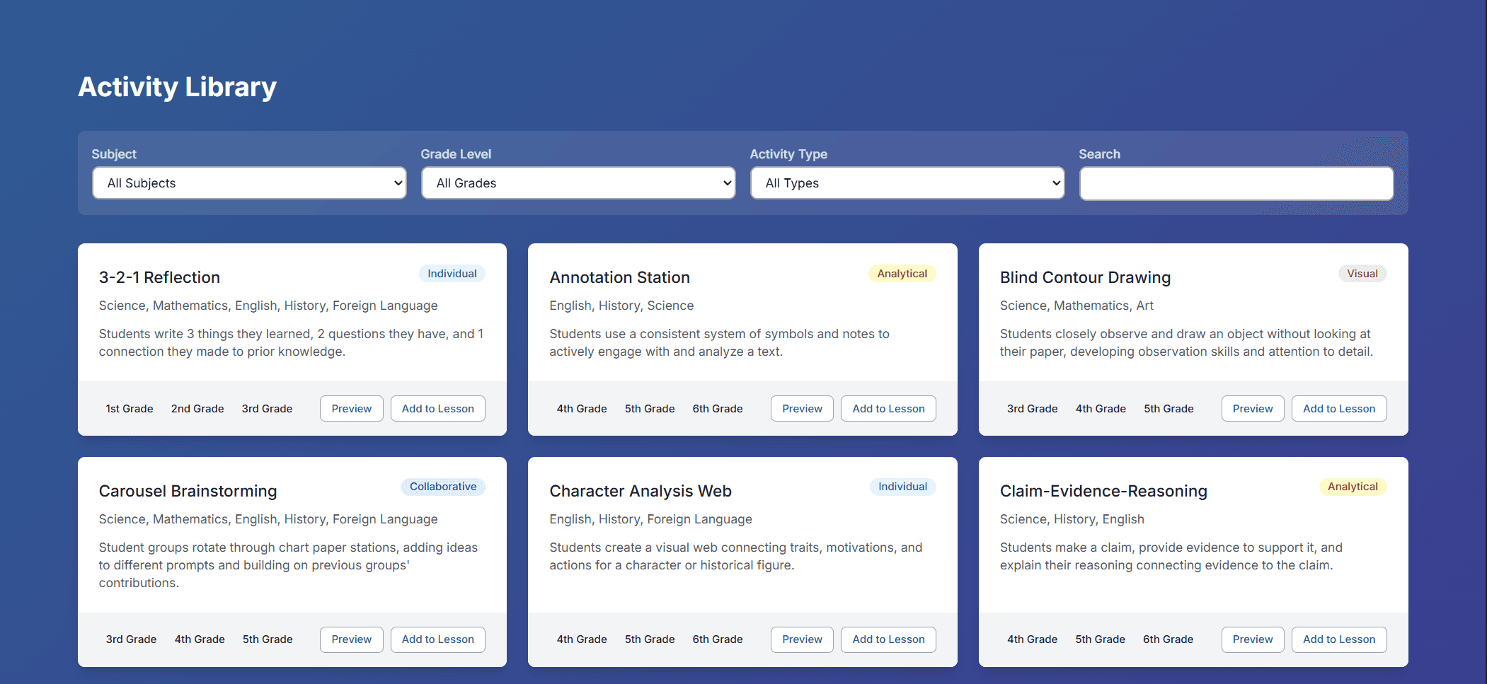 Activity library interface